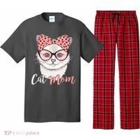 Cute Cat Mom Polka Dot Bow Bandana Pajama Set thumb 0