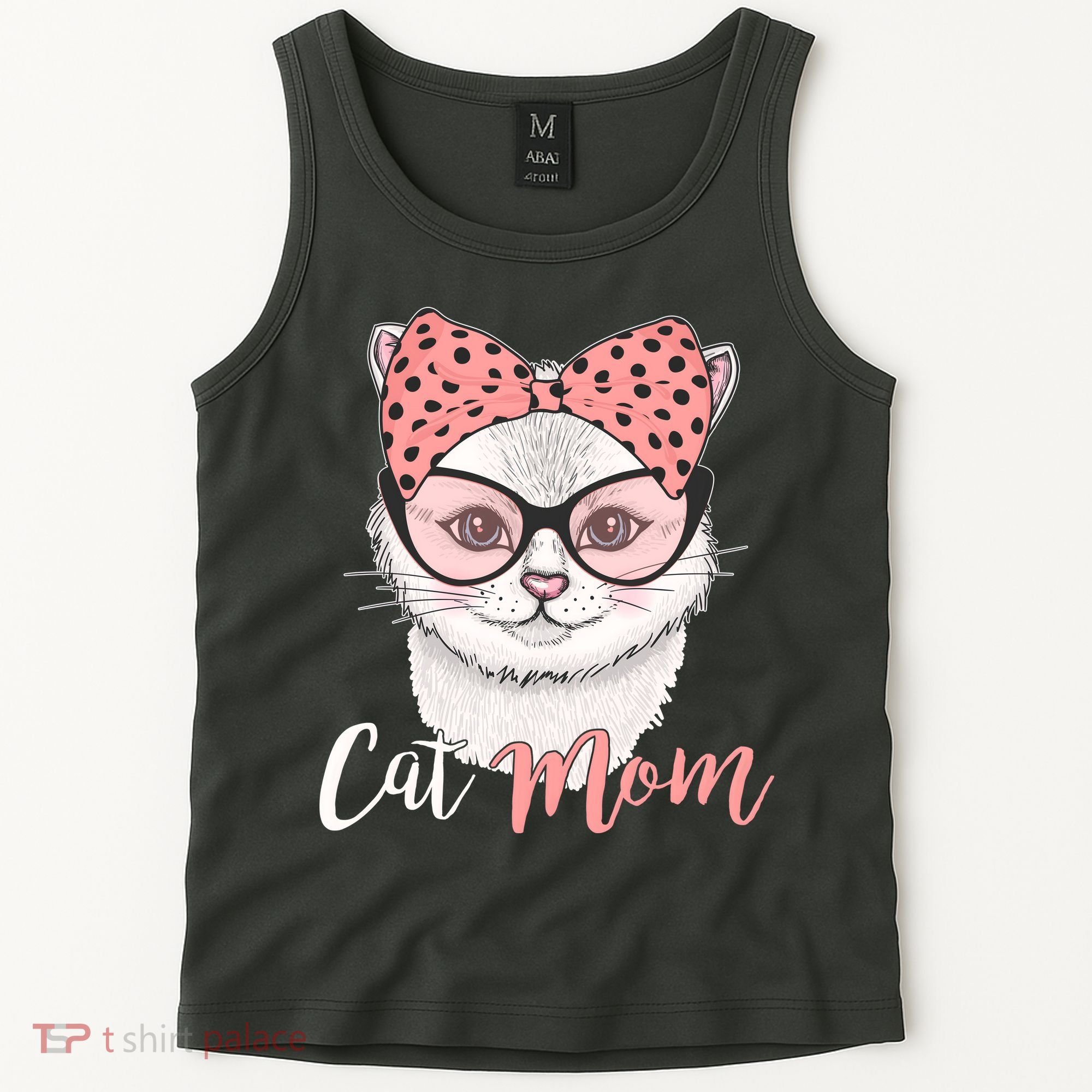 Cute Cat Mom Polka Dot Bow Bandana Tank Top