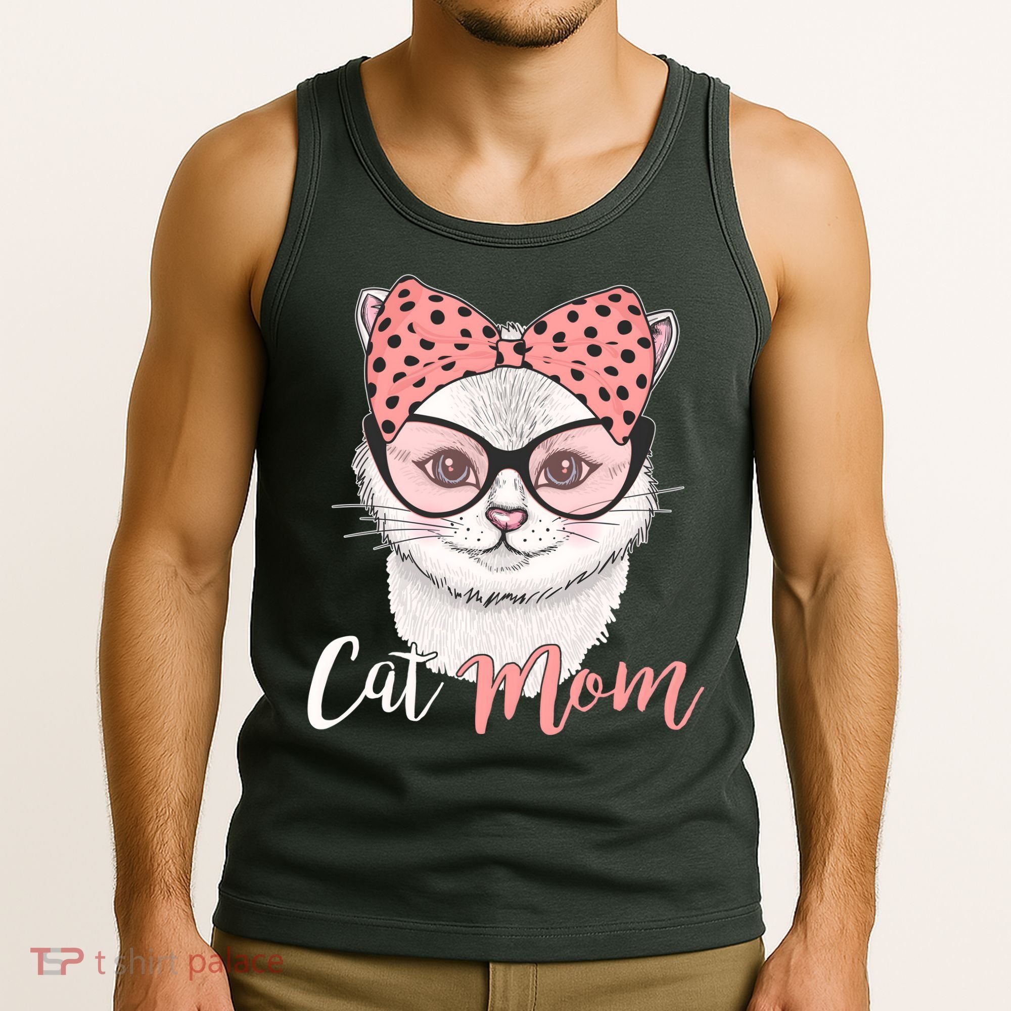 Cute Cat Mom Polka Dot Bow Bandana Tank Top