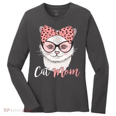 Cute Cat Mom Polka Dot Bow Bandana Women's Long Sleeve Shirt