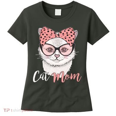 Cute Cat Mom Polka Dot Bow Bandana Women's T-Shirt