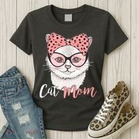 Cute Cat Mom Polka Dot Bow Bandana Women's T-Shirt thumb 3