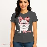 Cute Cat Mom Polka Dot Bow Bandana Women's T-Shirt thumb 4