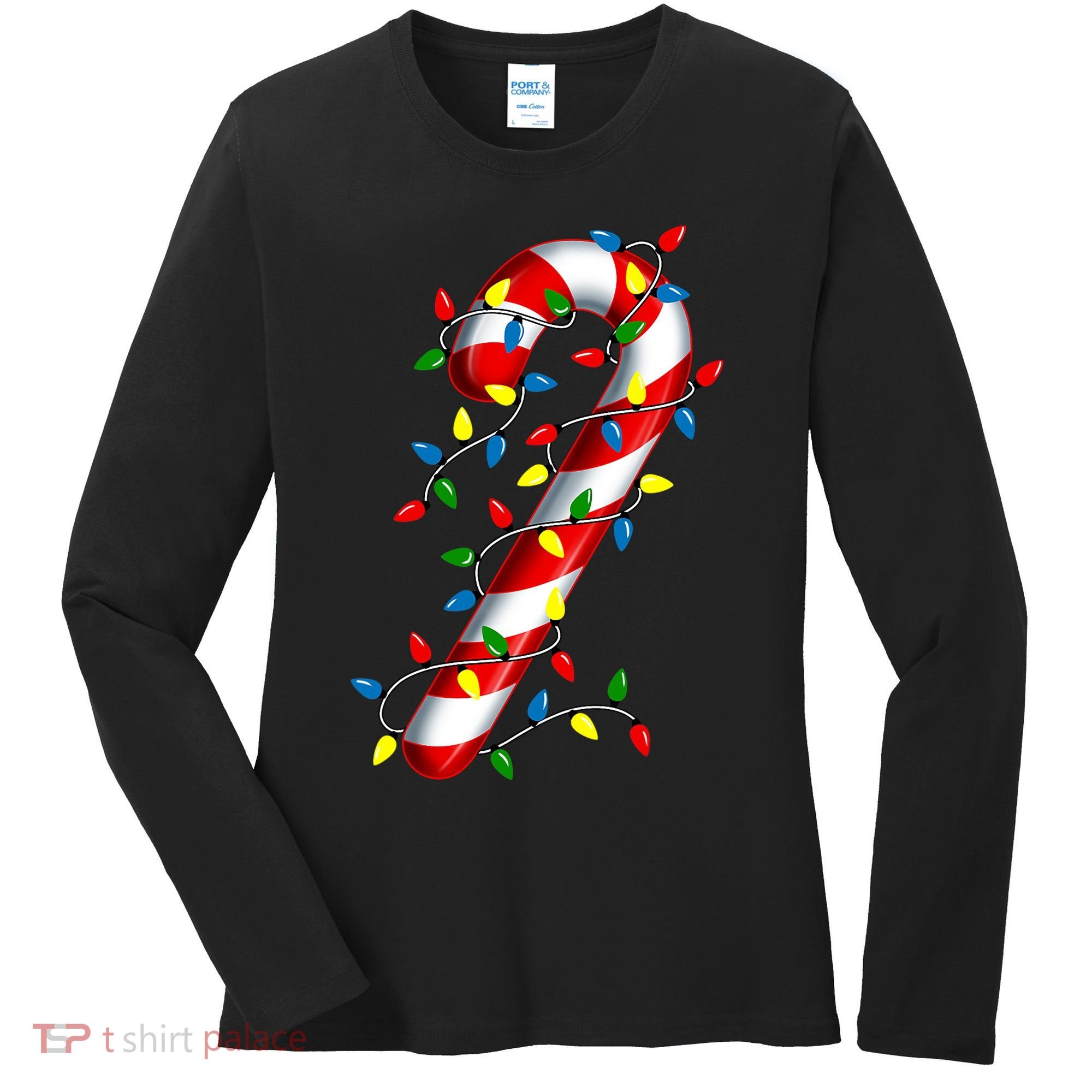 Candy Cane Merry And Bright Christmas Lights Candy Costume Women's Long Sleeve Shirt