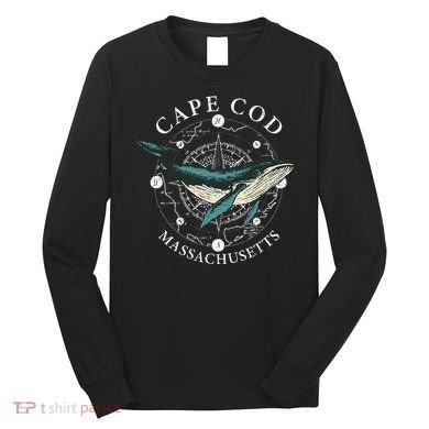 Cape Cod Massachusetts Humpback Whale Vintage Wind Rose Long Sleeve Shirt