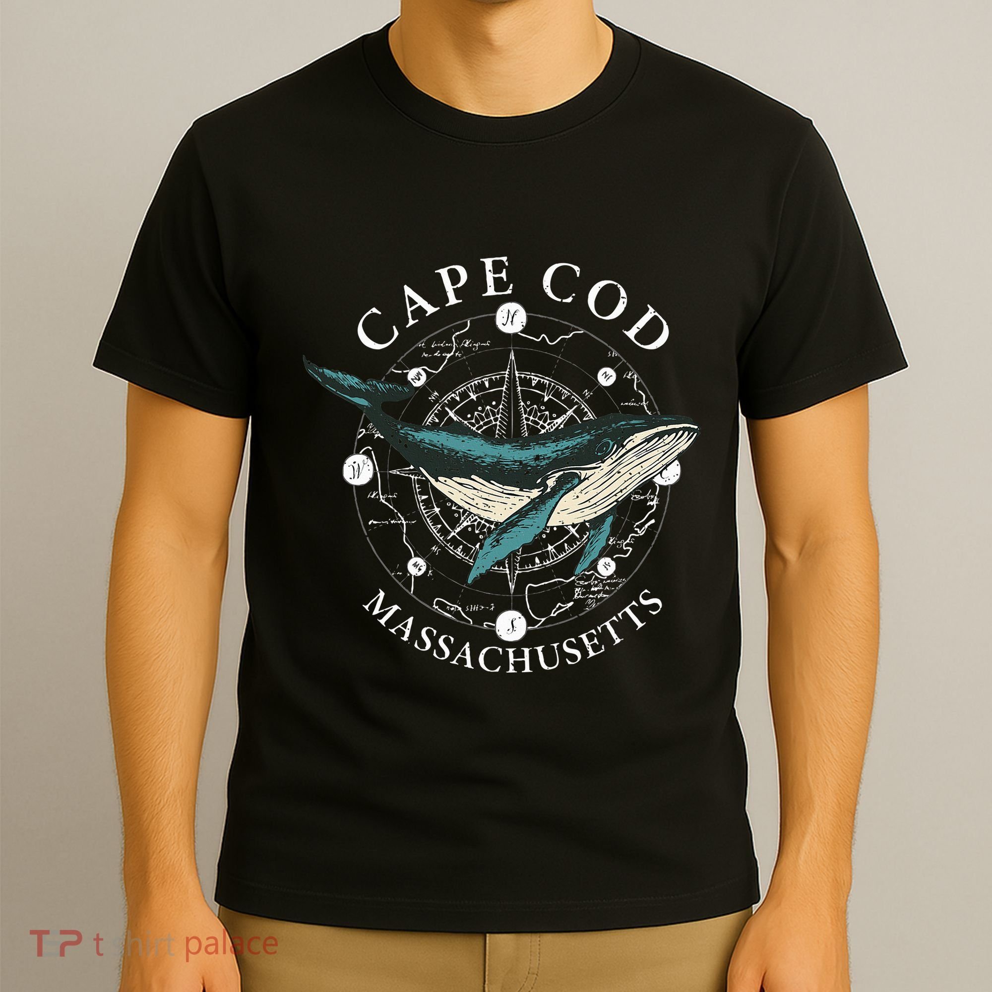Cape Cod Massachusetts Humpback Whale Vintage Wind Rose T-Shirt