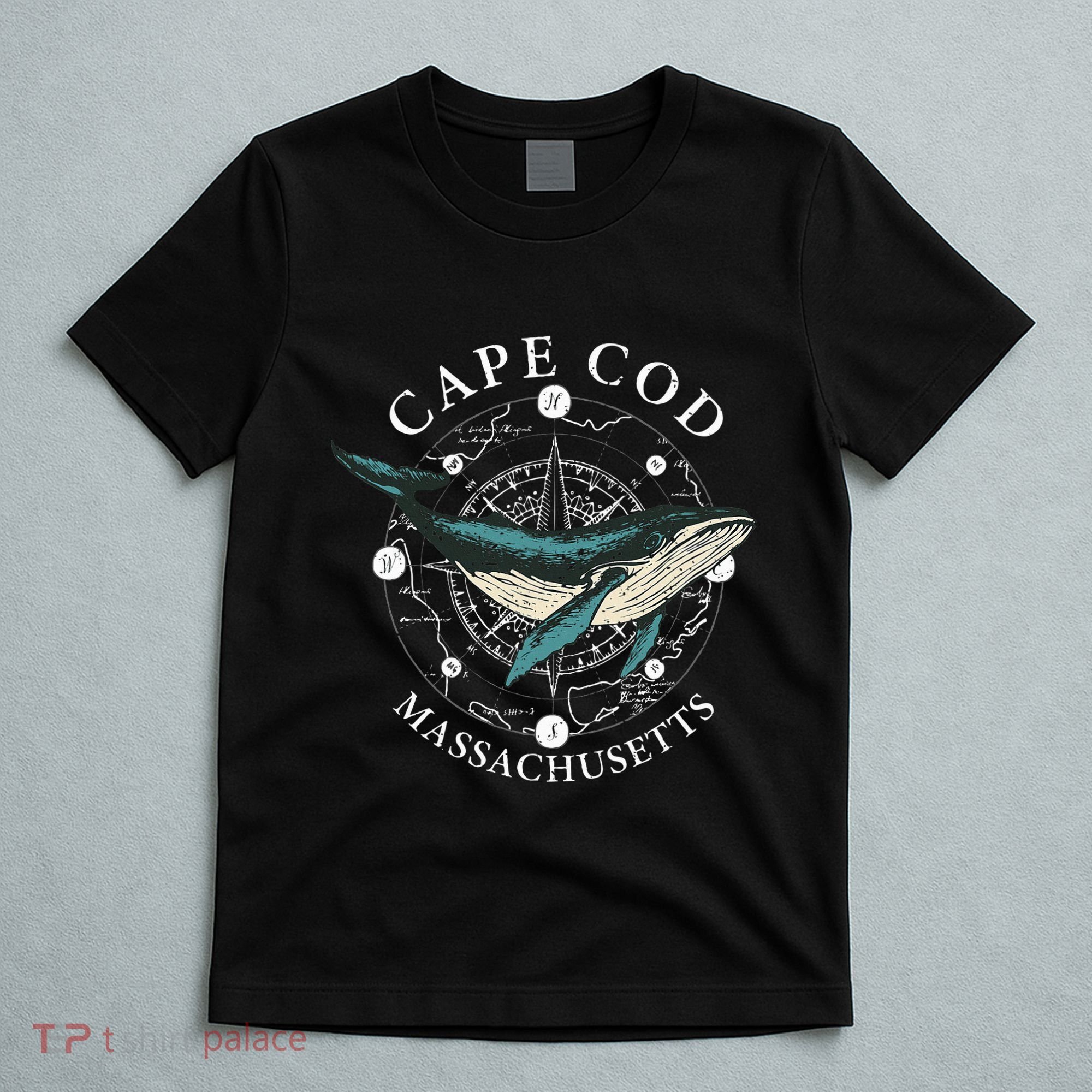 Cape Cod Massachusetts Humpback Whale Vintage Wind Rose T-Shirt