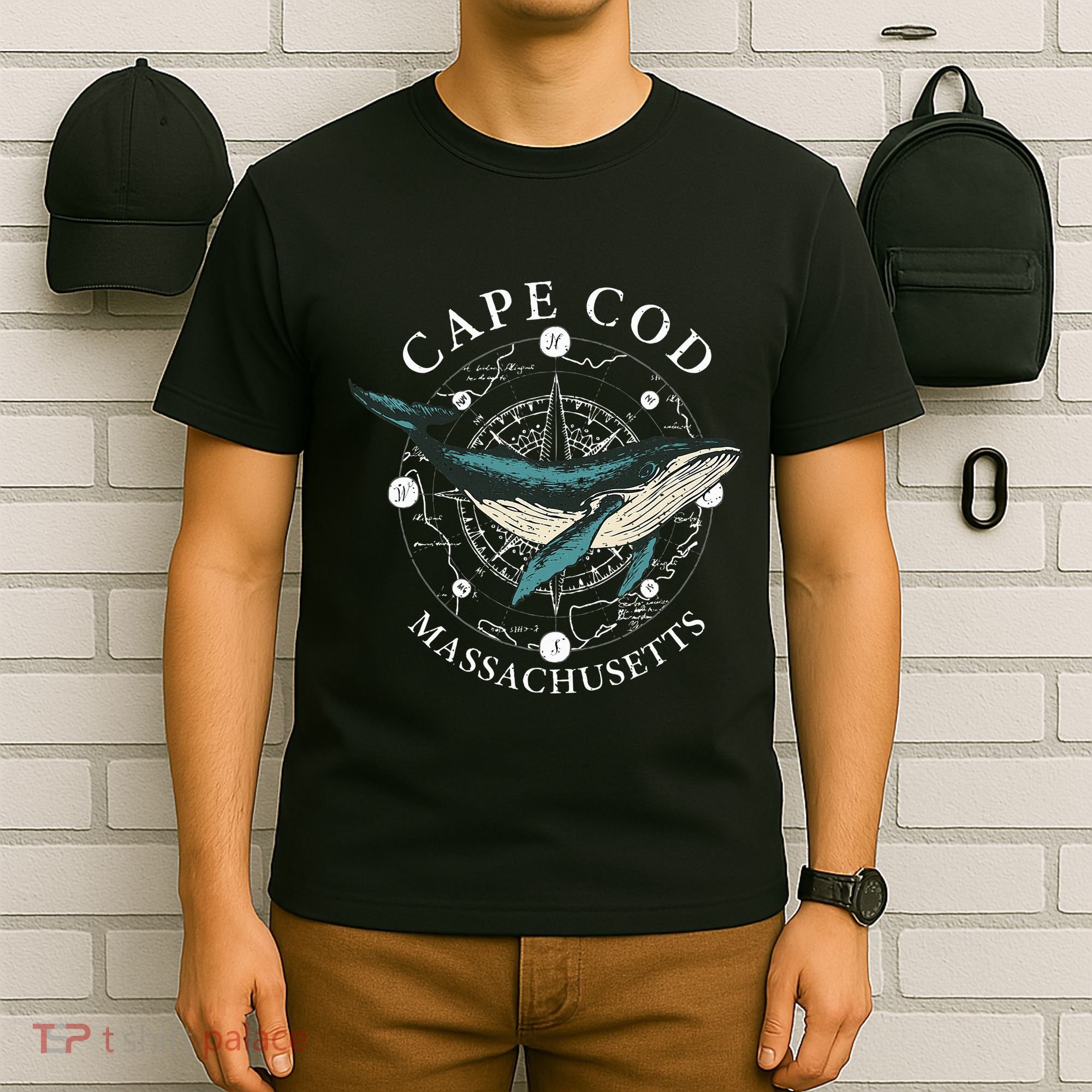 Cape Cod Massachusetts Humpback Whale Vintage Wind Rose T-Shirt