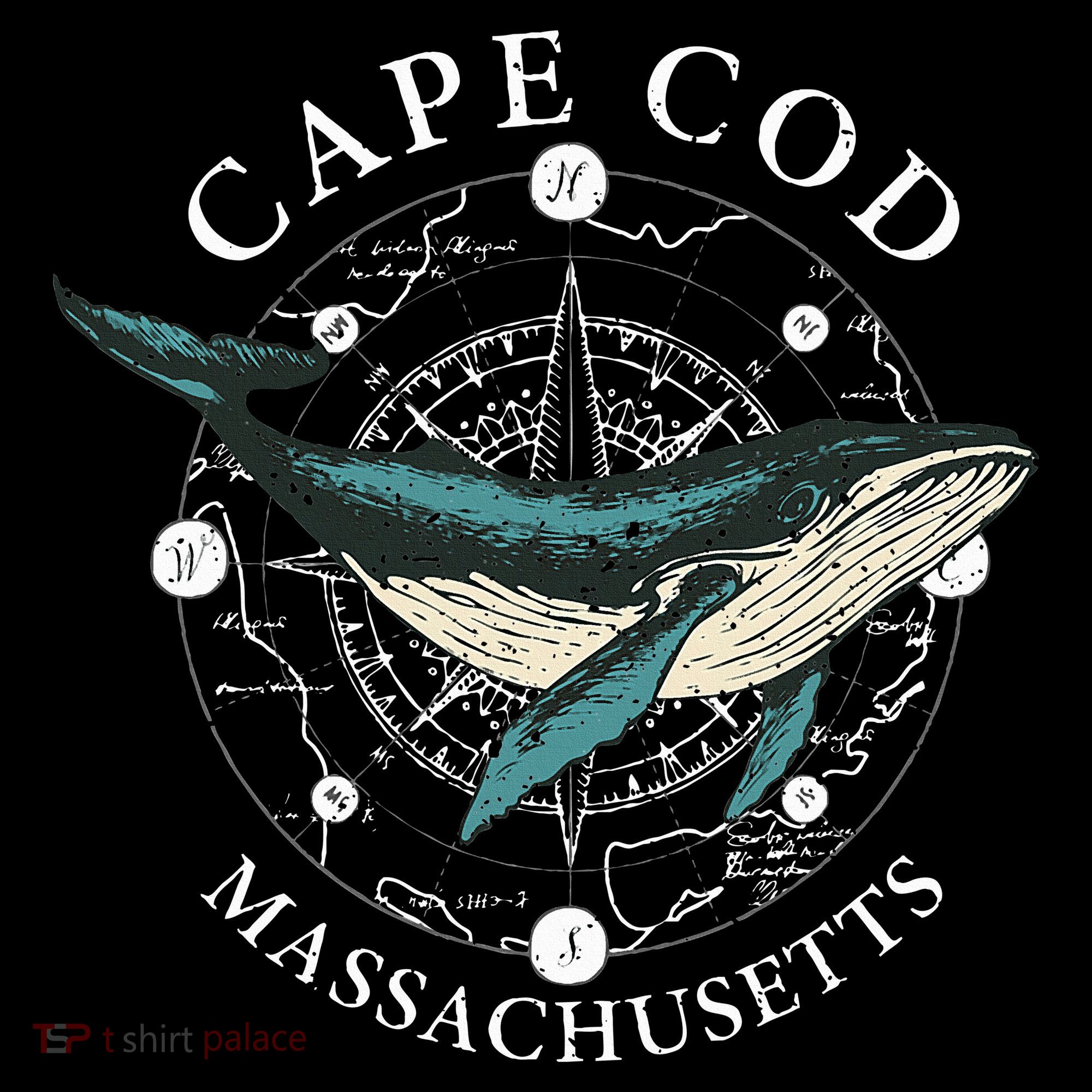 Cape Cod Massachusetts Humpback Whale Vintage Wind Rose T-Shirt