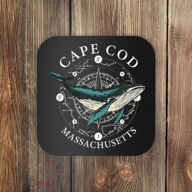 Cape Cod Massachusetts Humpback Whale Vintage Wind Rose Coaster