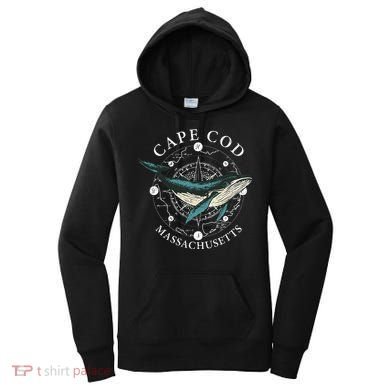 Cape Cod Massachusetts Humpback Whale Vintage Wind Rose Women's Hoodie
