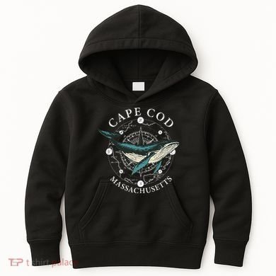 Cape Cod Massachusetts Humpback Whale Vintage Wind Rose Kids Hoodie