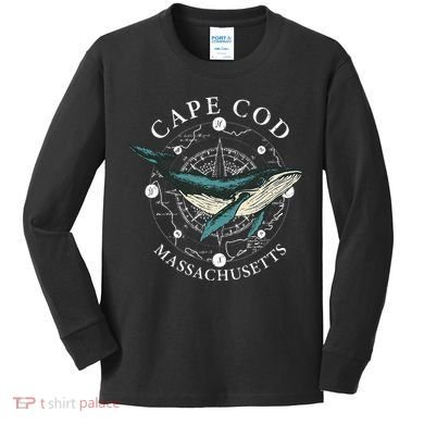 Cape Cod Massachusetts Humpback Whale Vintage Wind Rose Kids Long Sleeve Shirt