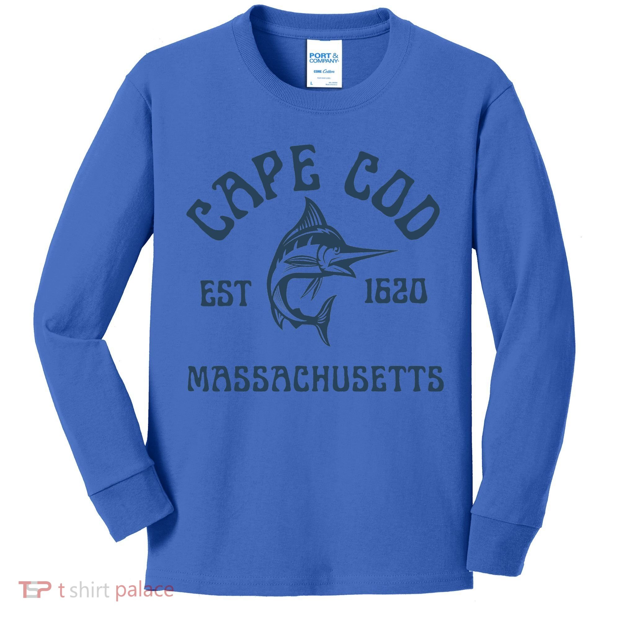 Cape Cod Massachusetts Fishing Marlin Fish Beach Boating Meaningful Gift Kids Long Sleeve Shirt