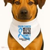 Colon Cancer Messed With Wrong Family Colon Cancer Awareness USA-Made Doggie Bandana thumb 1