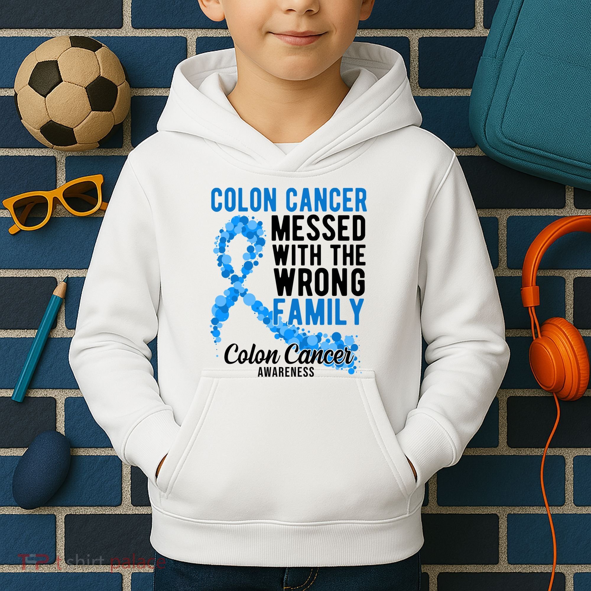 Colon Cancer Messed With Wrong Family Colon Cancer Awareness Kids Hoodie