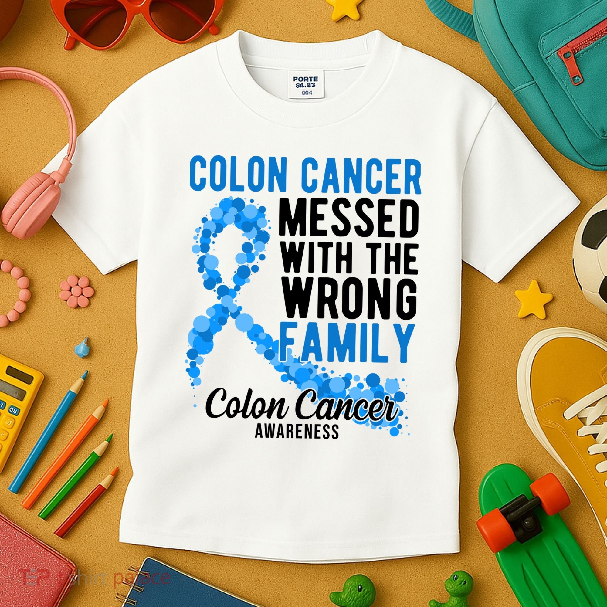 Colon Cancer Messed With Wrong Family Colon Cancer Awareness Kids T-Shirt