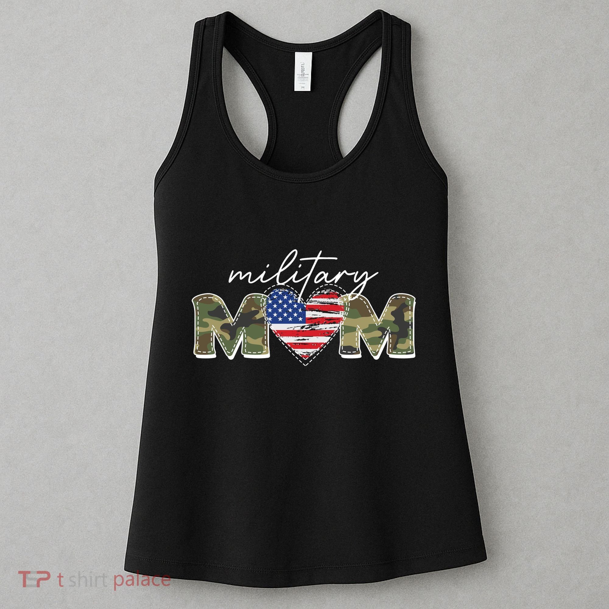 Cute Camouflage Military Mom American Flag Heart Women's Tank Top