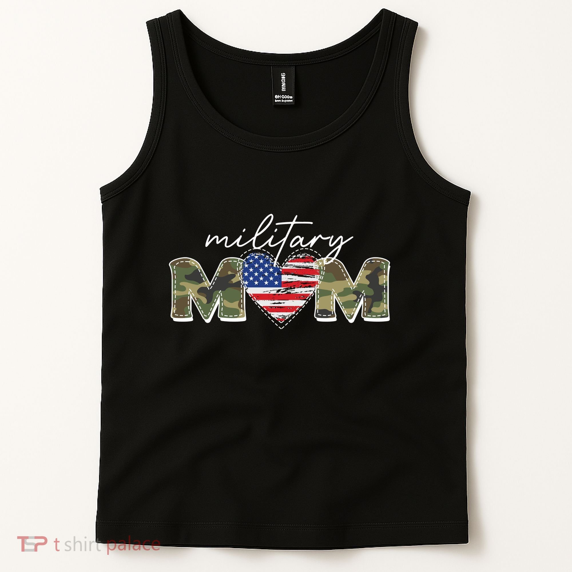 Cute Camouflage Military Mom American Flag Heart Tank Top