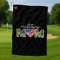 Cute Camouflage Military Mom American Flag Heart Golf Towel thumb 1