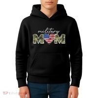 Cute Camouflage Military Mom American Flag Heart Kids Hoodie thumb 4