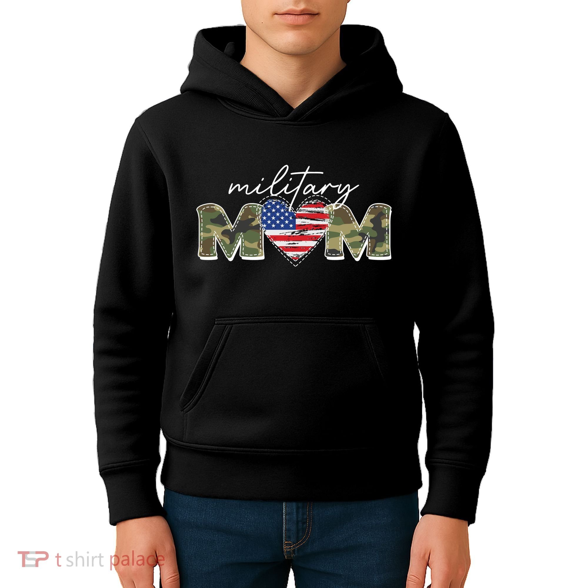 Cute Camouflage Military Mom American Flag Heart Kids Hoodie