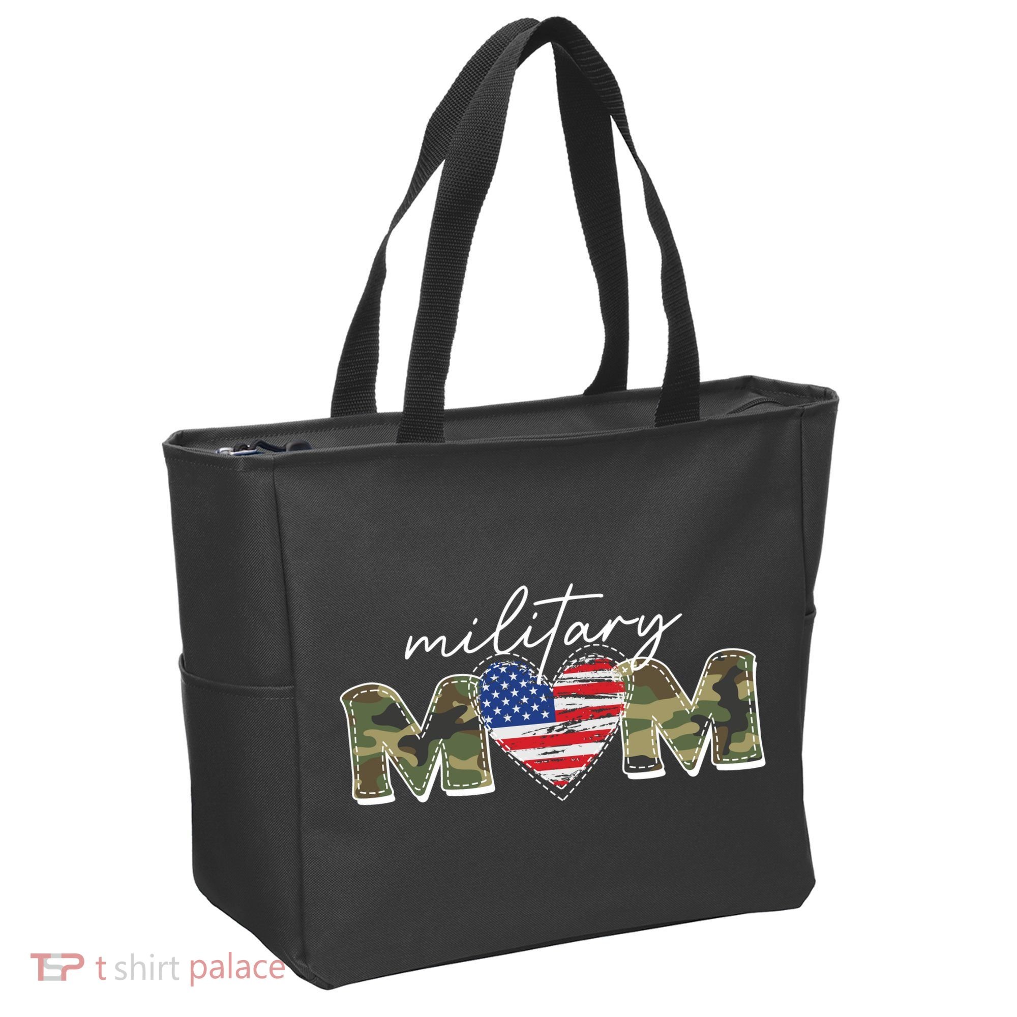 Cute Camouflage Military Mom American Flag Heart Tote Bag