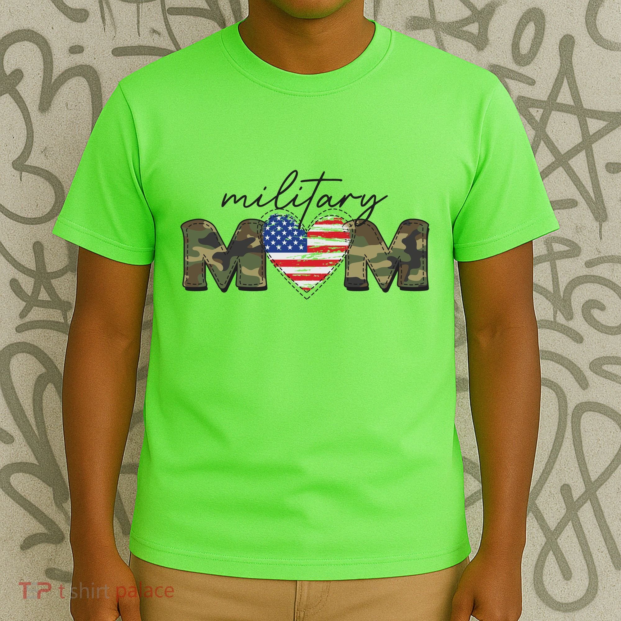 Cute Camouflage Military Mom American Flag Heart T-Shirt