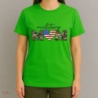 Cute Camouflage Military Mom American Flag Heart T-Shirt thumb 4