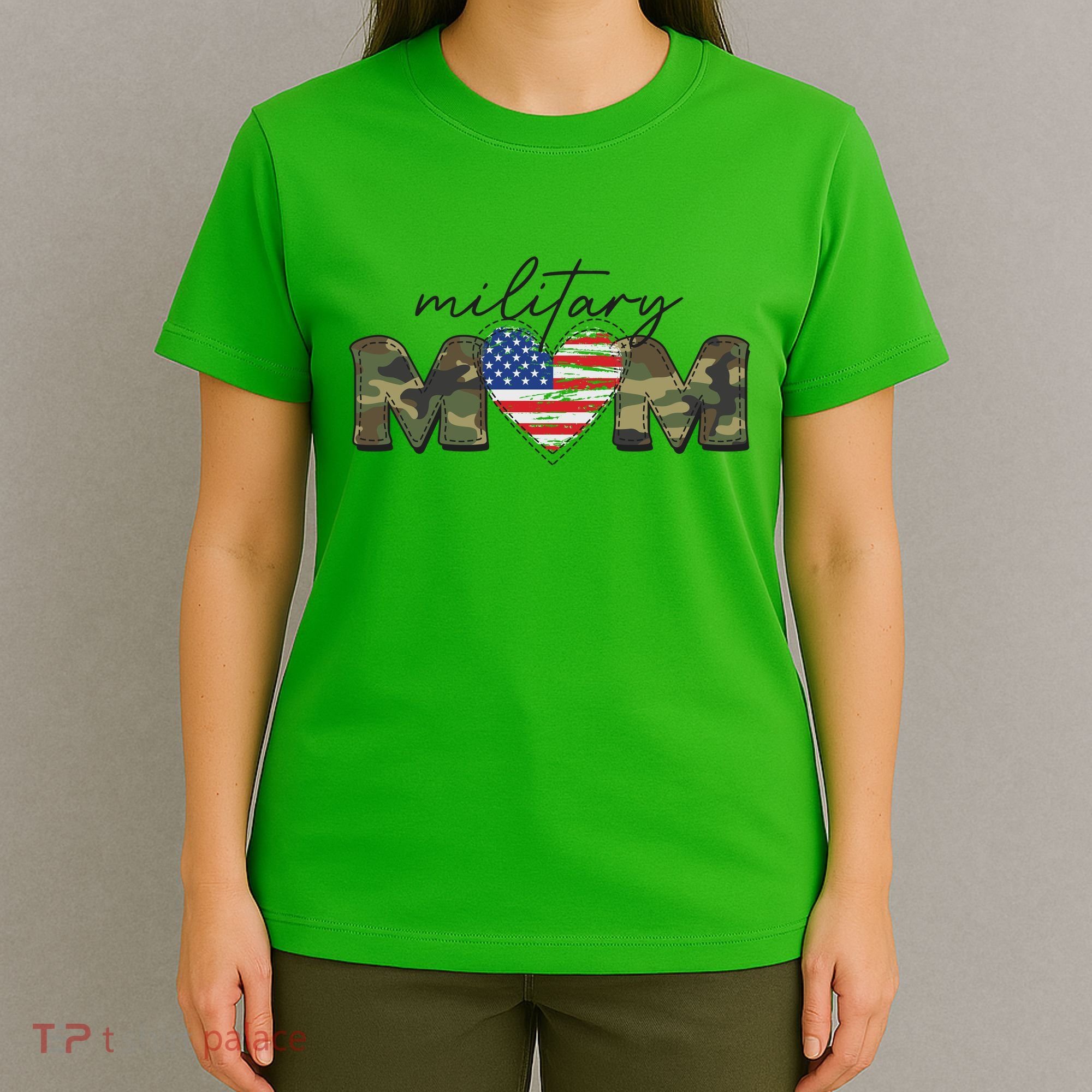 Cute Camouflage Military Mom American Flag Heart T-Shirt