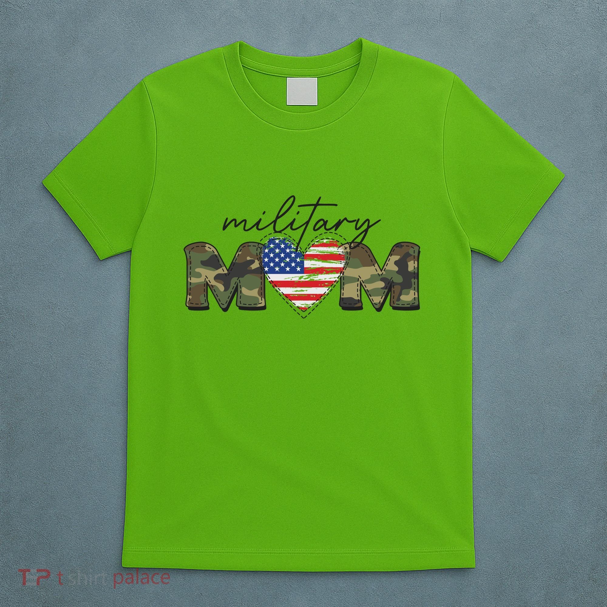 Cute Camouflage Military Mom American Flag Heart T-Shirt