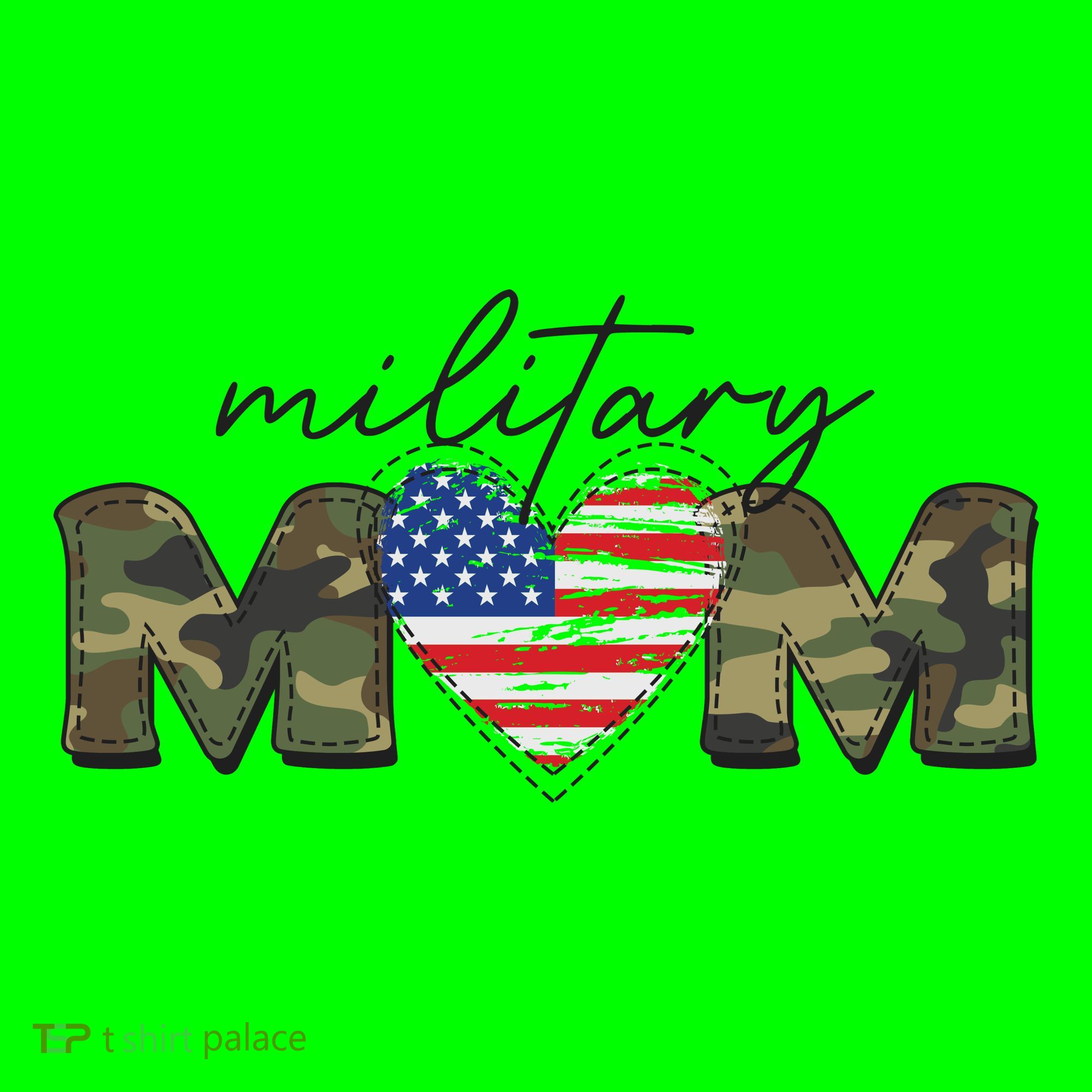 Cute Camouflage Military Mom American Flag Heart T-Shirt