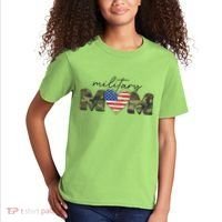 Cute Camouflage Military Mom American Flag Heart Kids T-Shirt thumb 2