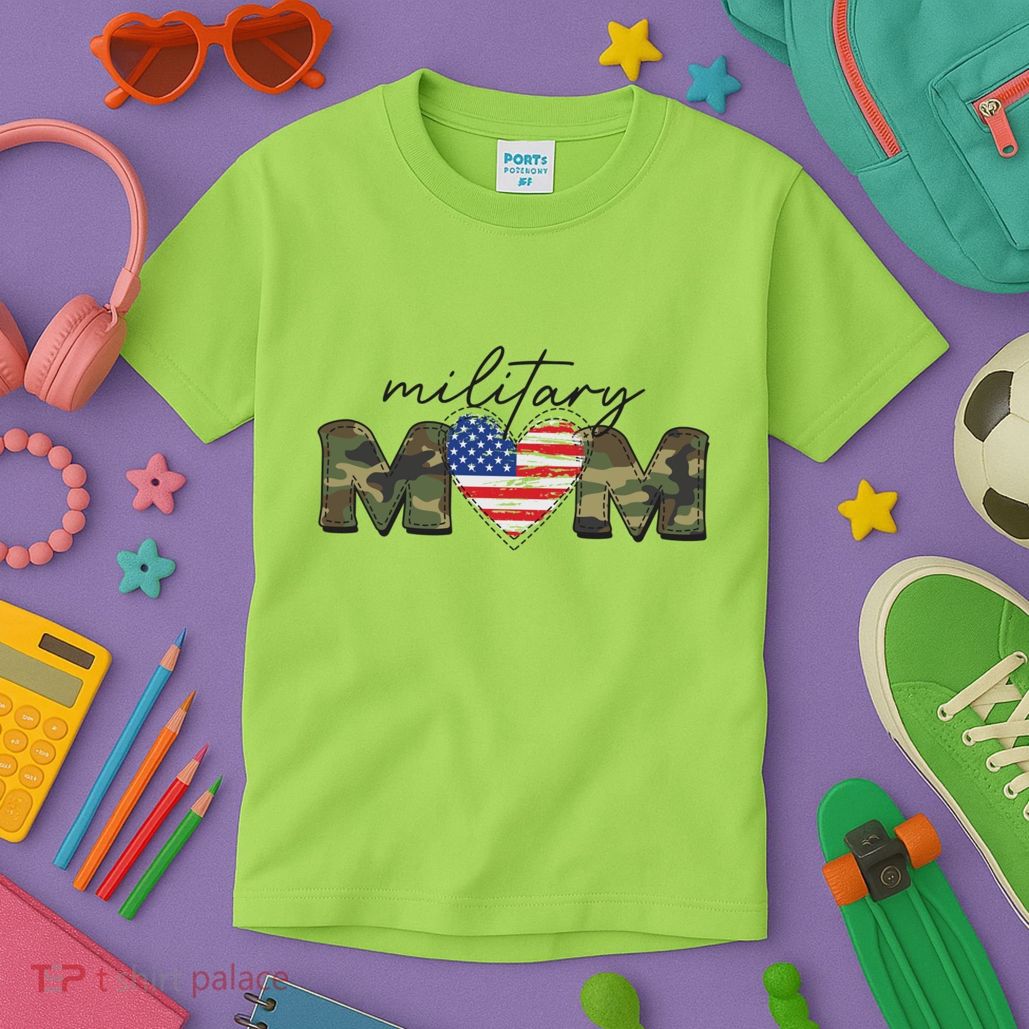 Cute Camouflage Military Mom American Flag Heart Kids T-Shirt
