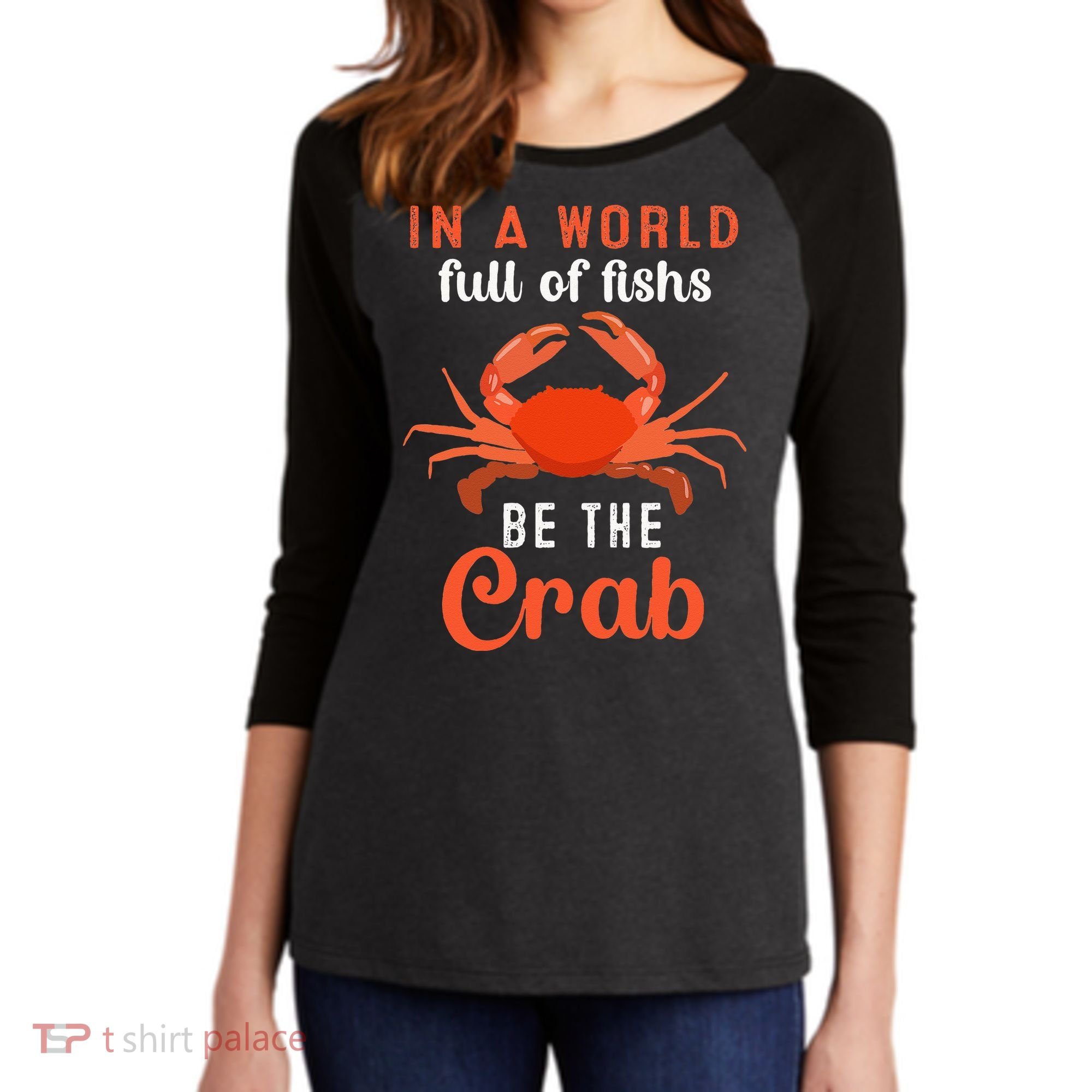 Crab Cancer Maryland Baltimore Crayfish Crabs Lobster Women's Tri-Blend 3/4-Sleeve Raglan Shirt