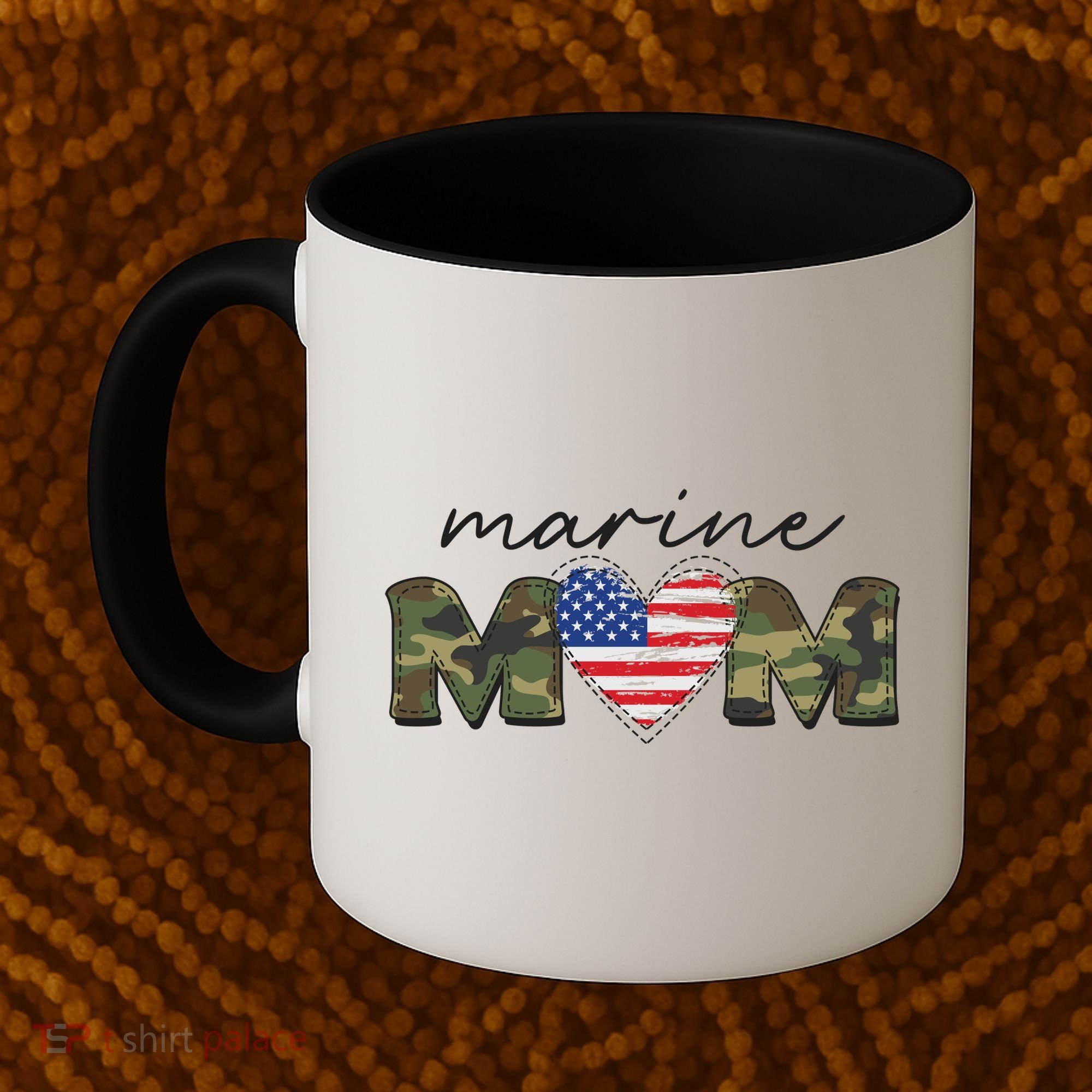 Cute Camouflage Marine Mom American Flag Heart Coffee Mug