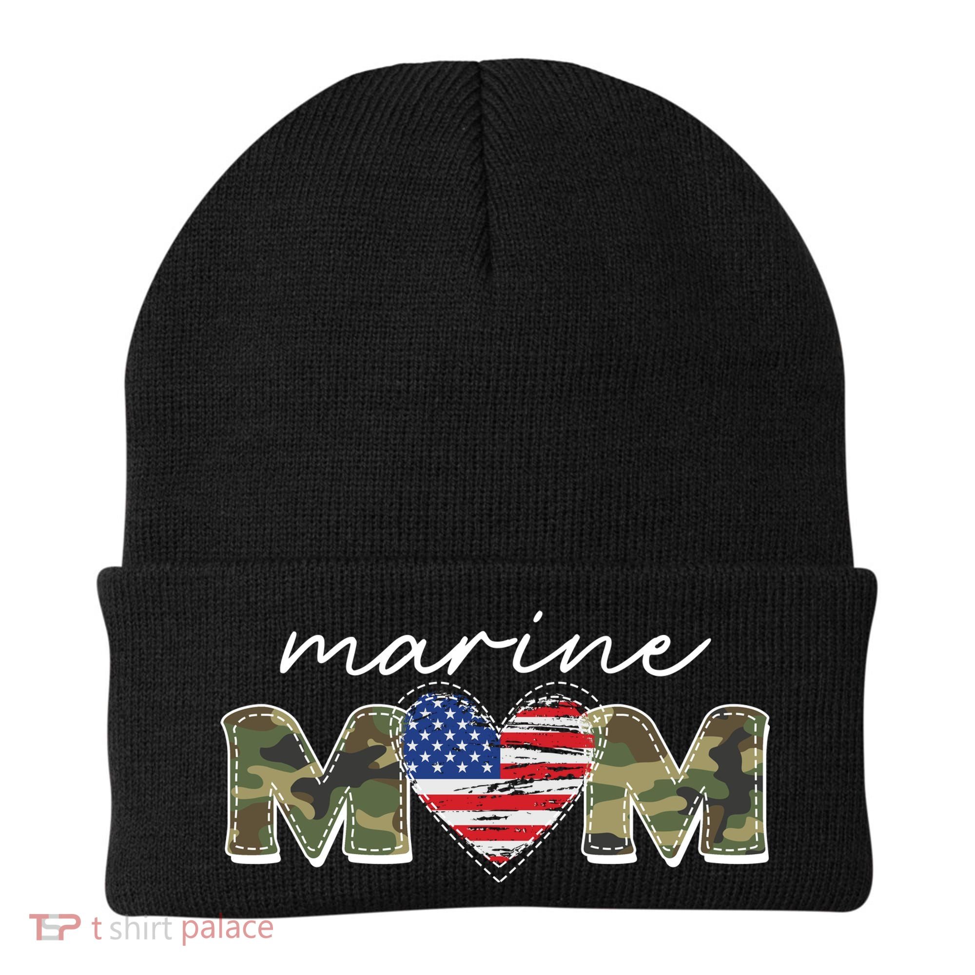 Cute Camouflage Marine Mom American Flag Heart Beanie