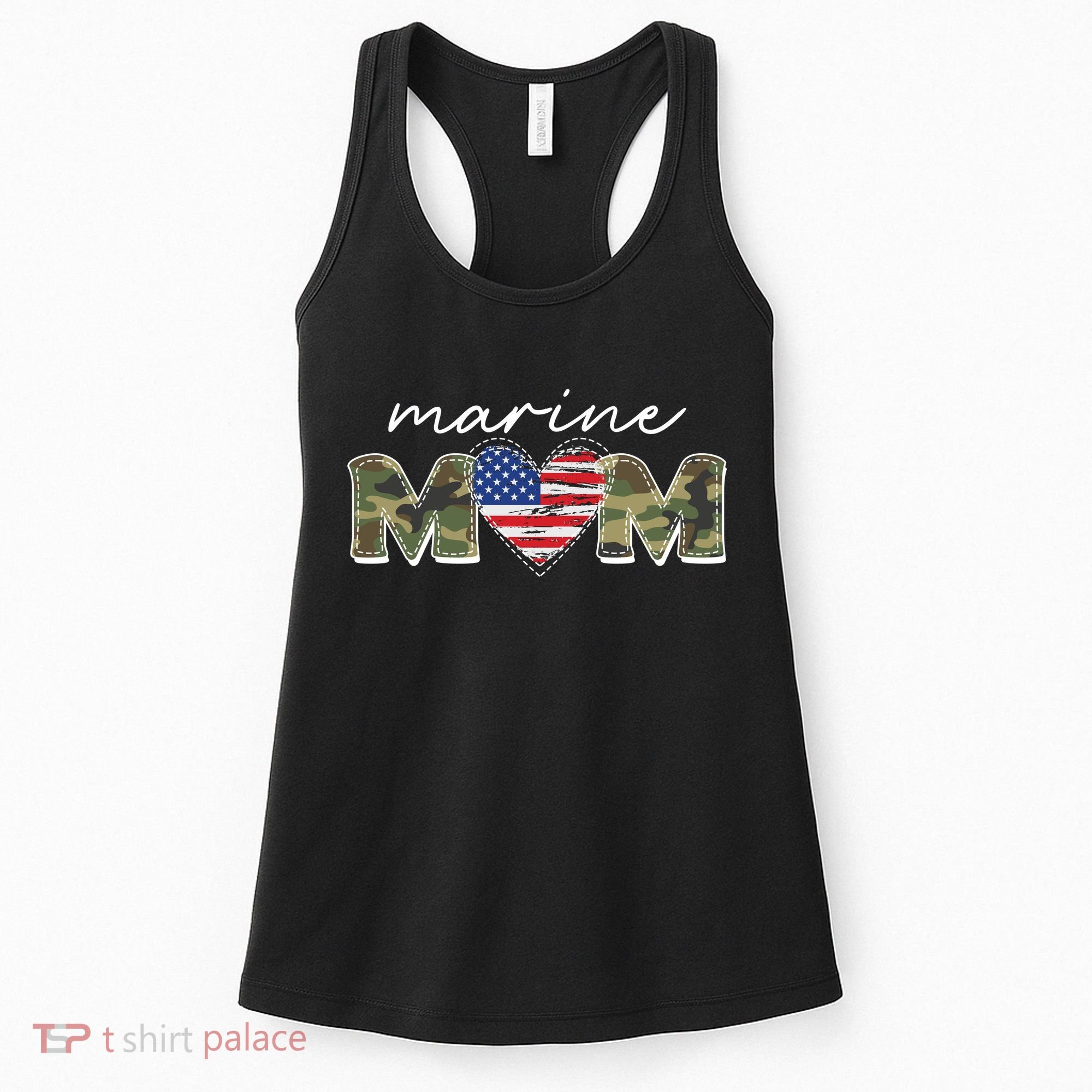 Cute Camouflage Marine Mom American Flag Heart Women's Tank Top
