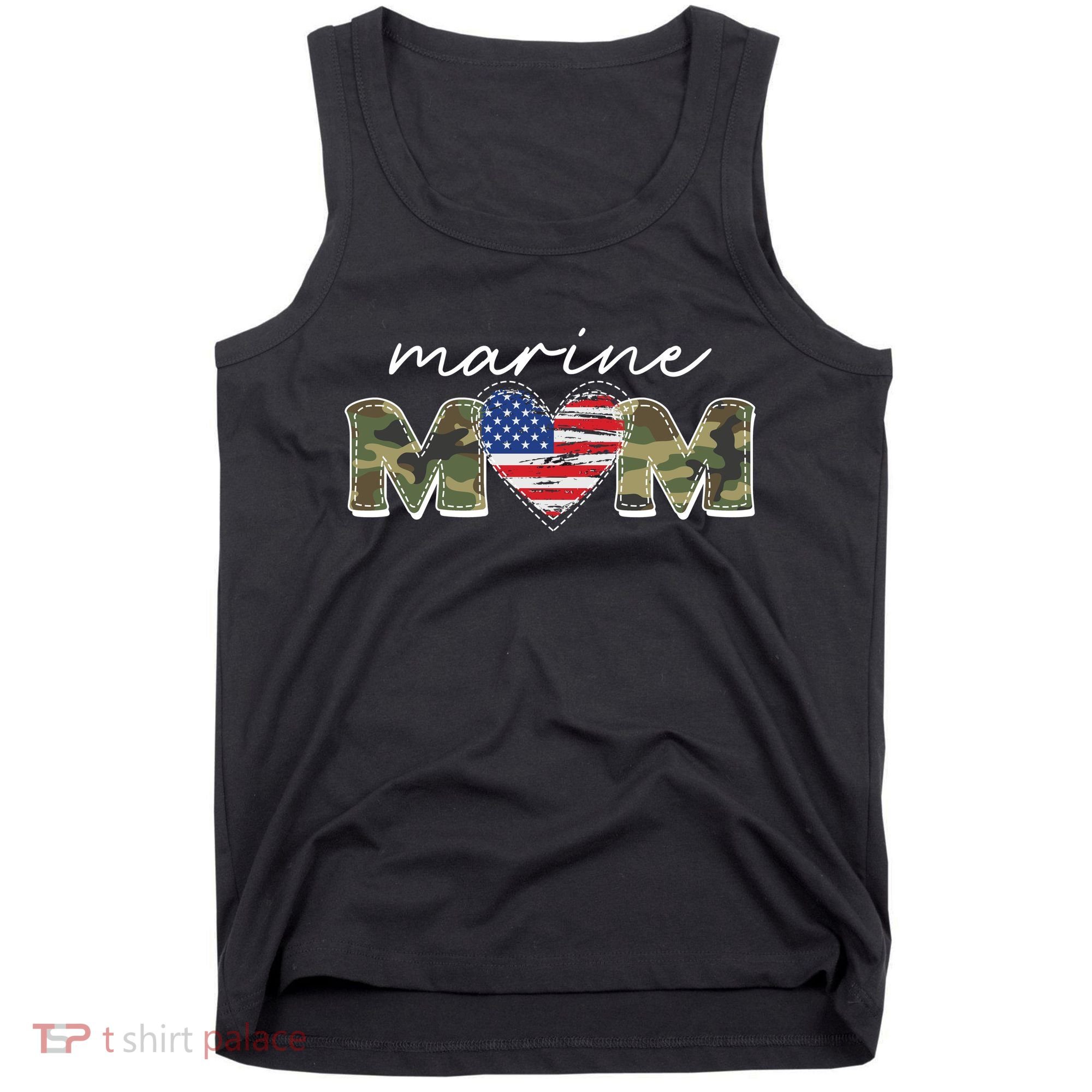 Cute Camouflage Marine Mom American Flag Heart Tank Top