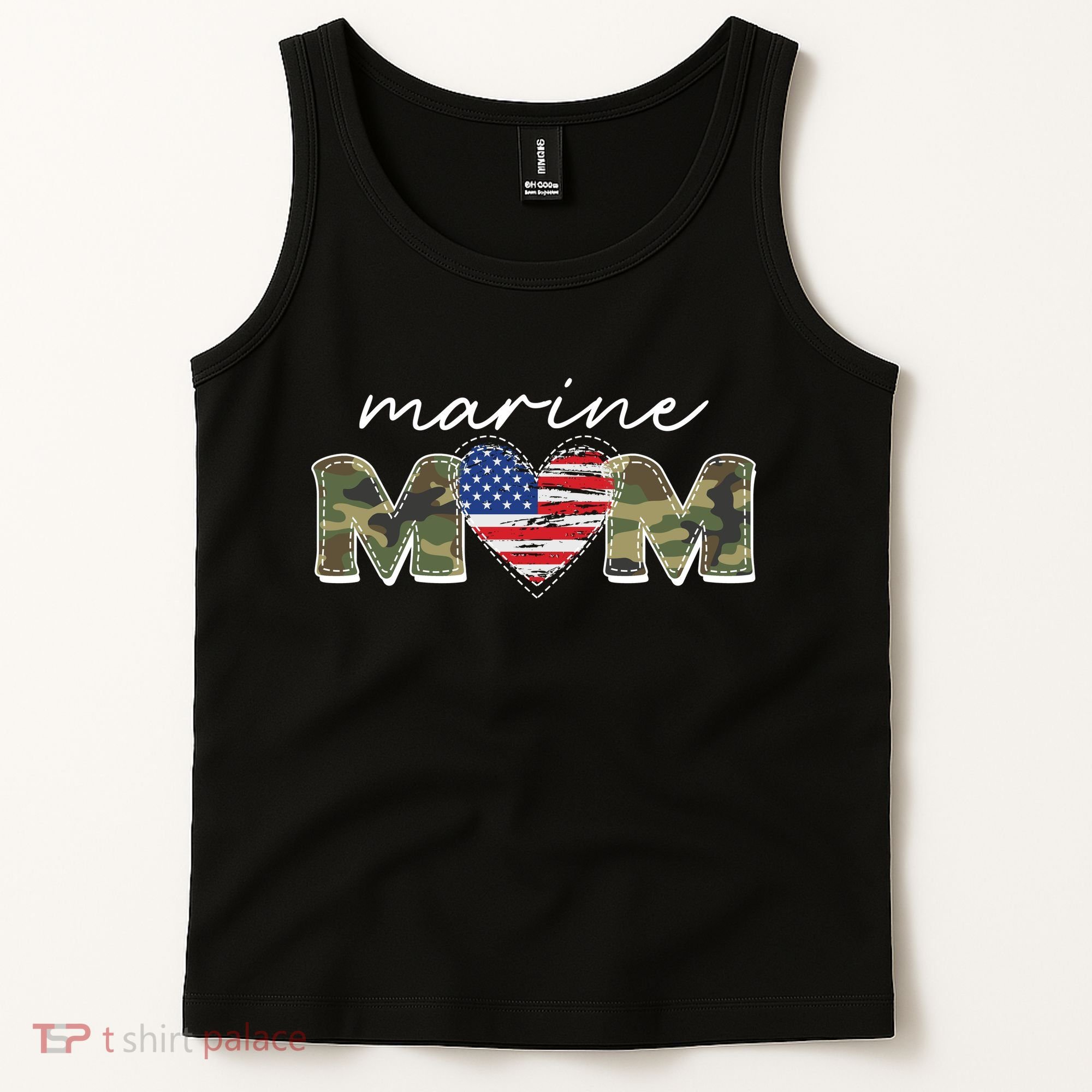Cute Camouflage Marine Mom American Flag Heart Tank Top