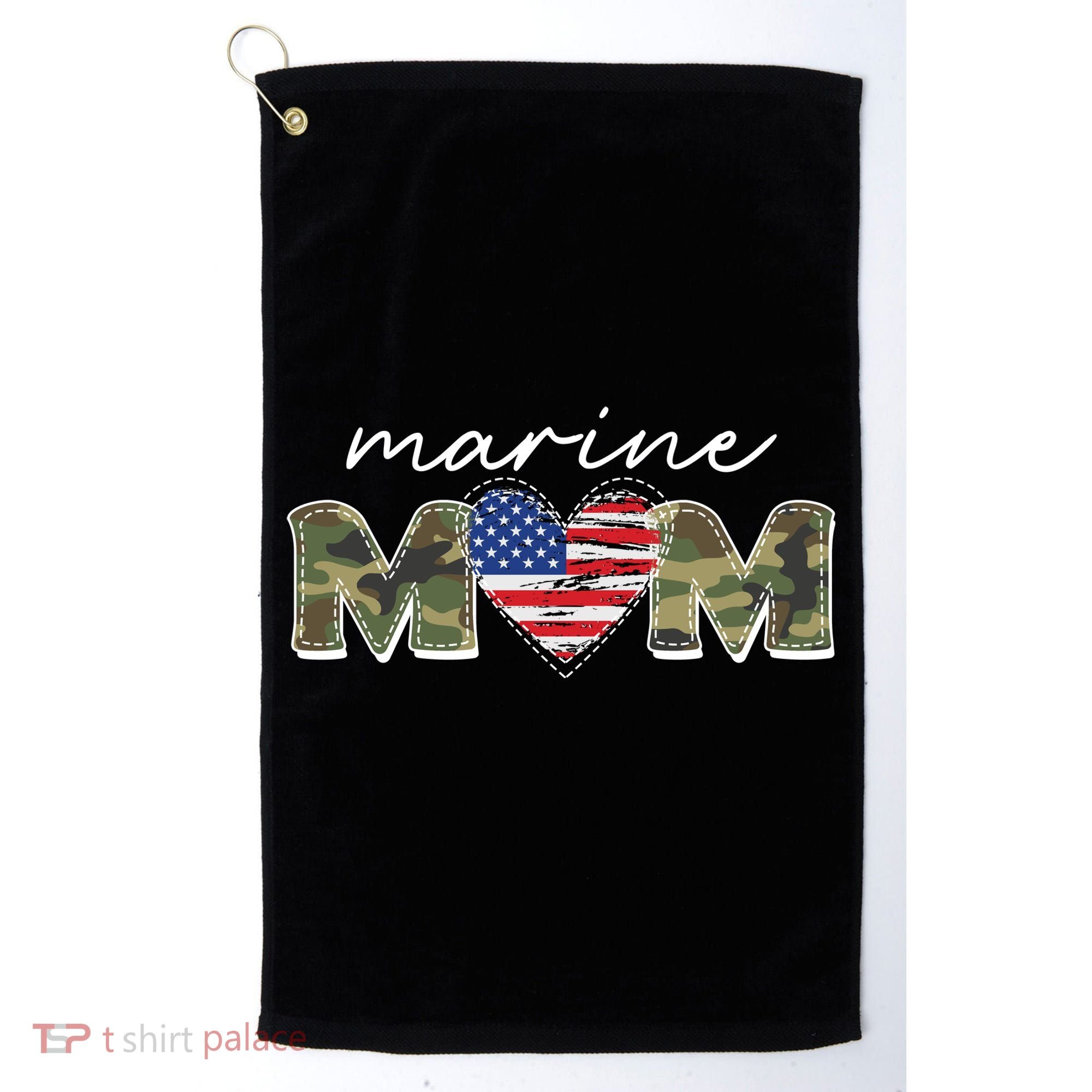 Cute Camouflage Marine Mom American Flag Heart Golf Towel