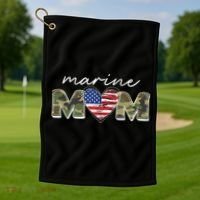 Cute Camouflage Marine Mom American Flag Heart Golf Towel thumb 1