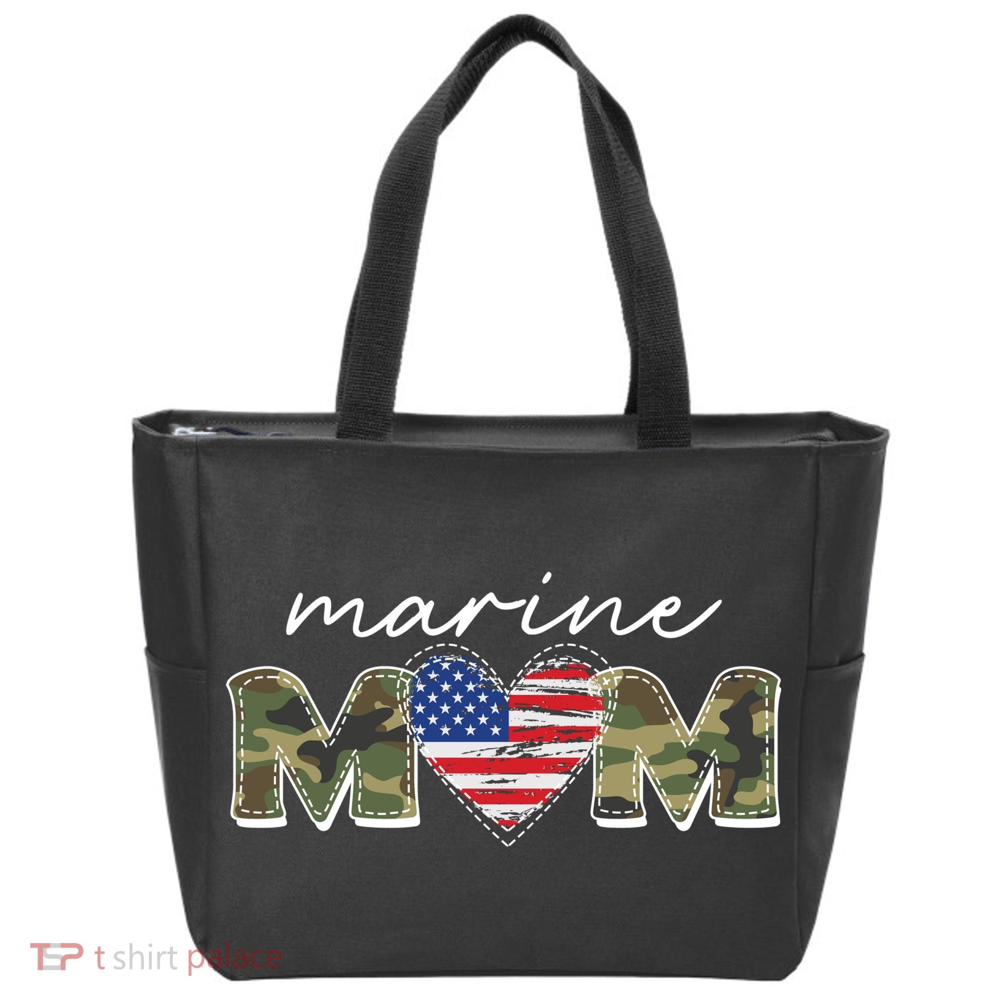Cute Camouflage Marine Mom American Flag Heart Tote Bag