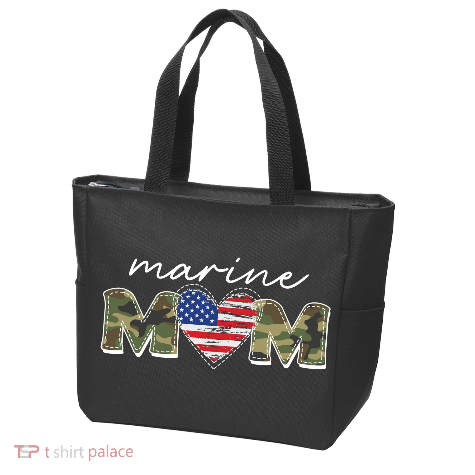 Cute Camouflage Marine Mom American Flag Heart Tote Bag