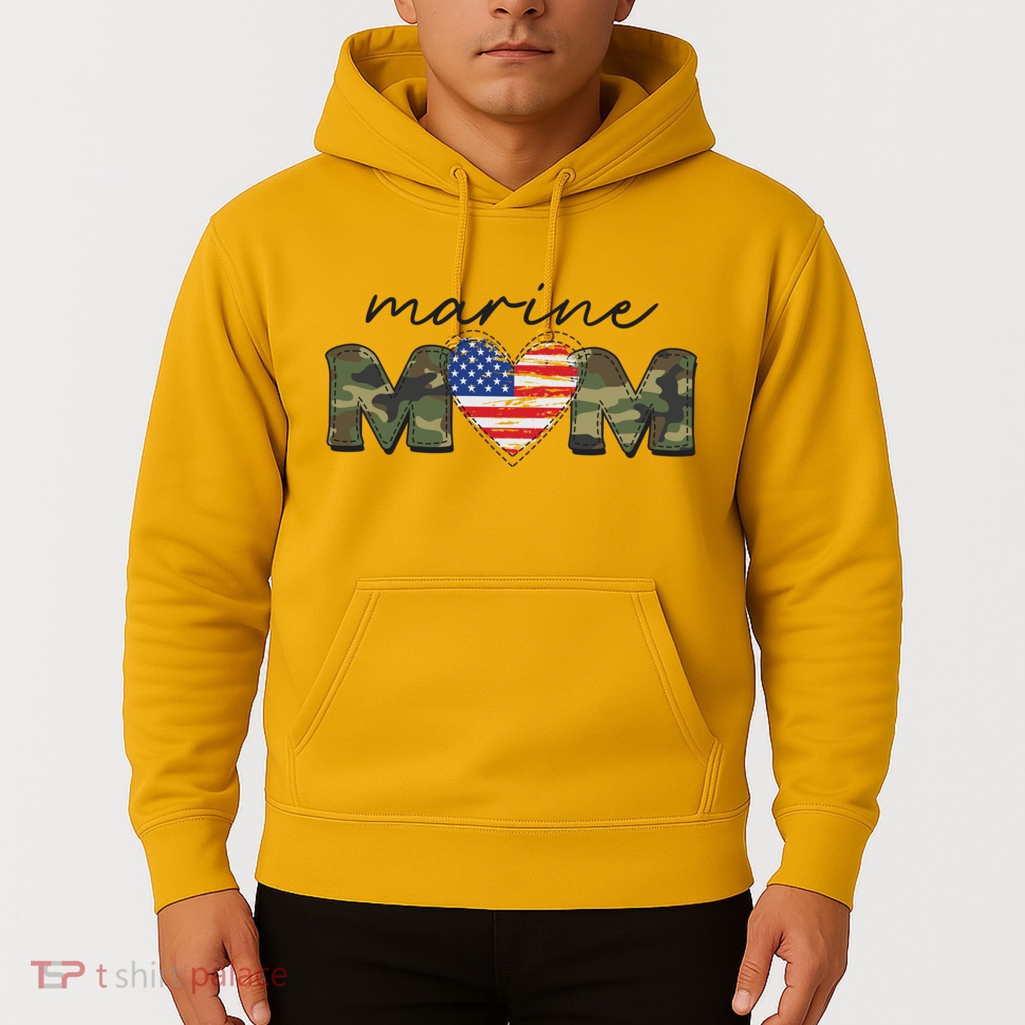 Cute Camouflage Marine Mom American Flag Heart Hoodie