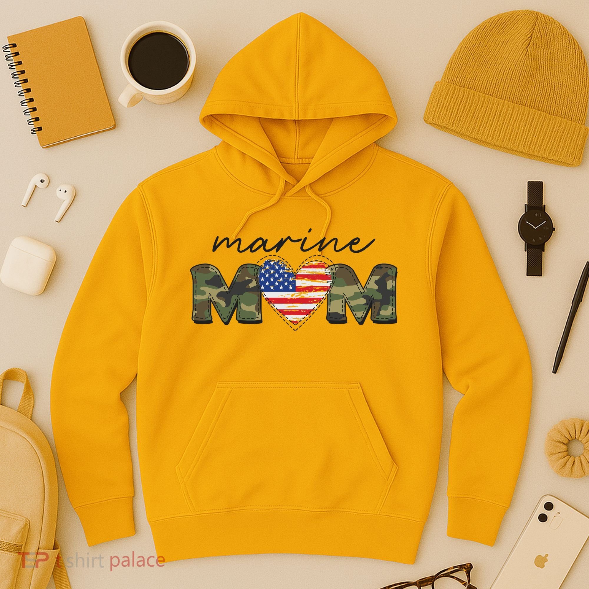 Cute Camouflage Marine Mom American Flag Heart Hoodie