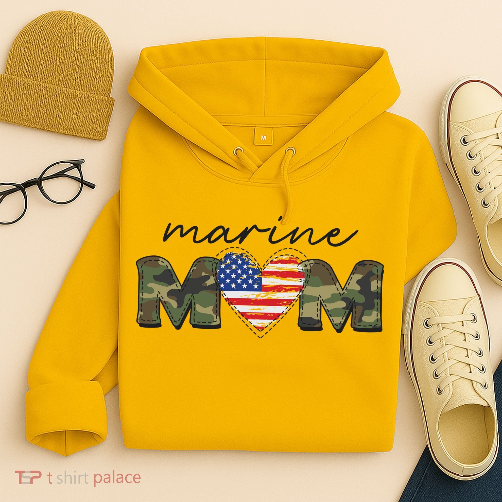 Cute Camouflage Marine Mom American Flag Heart Hoodie