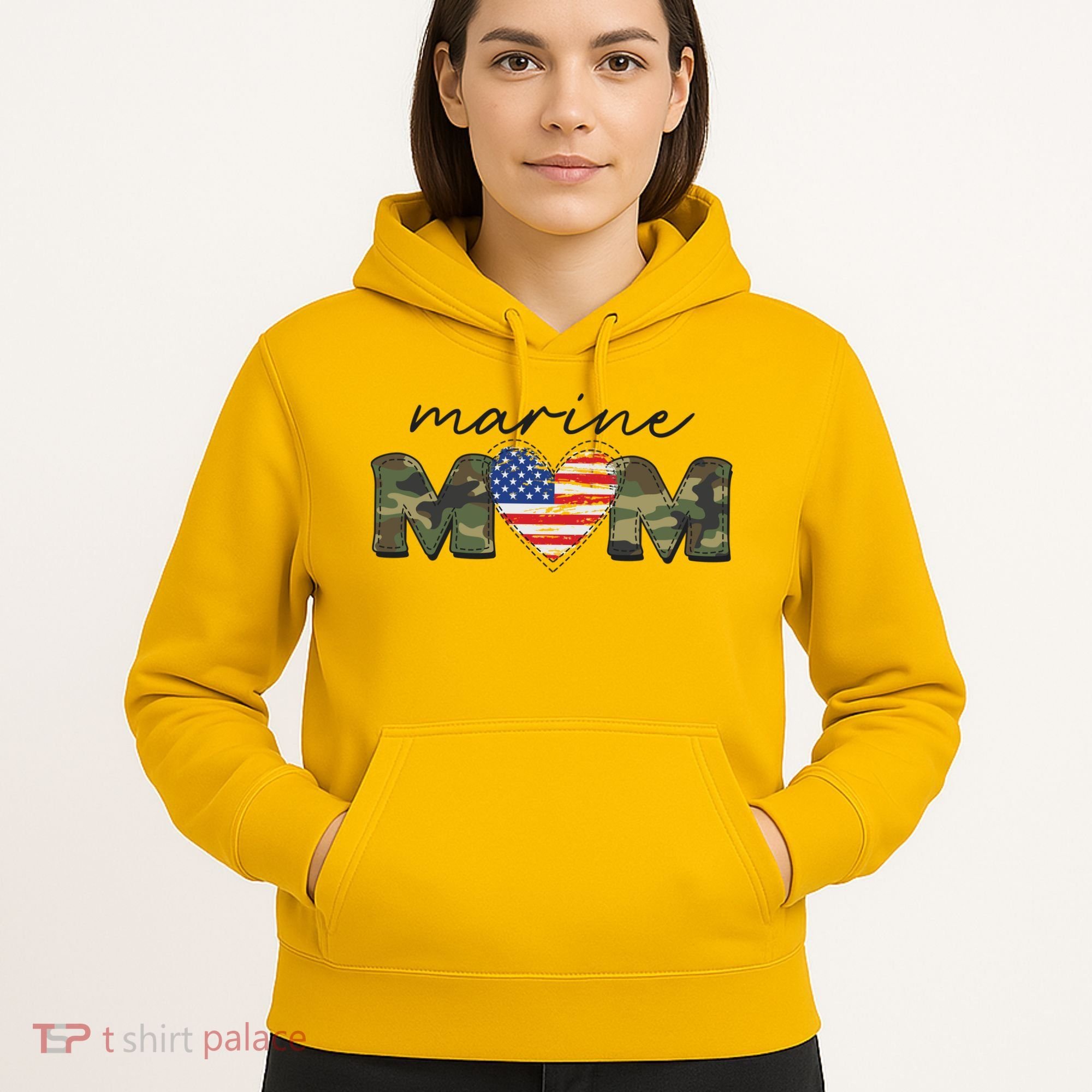 Cute Camouflage Marine Mom American Flag Heart Hoodie