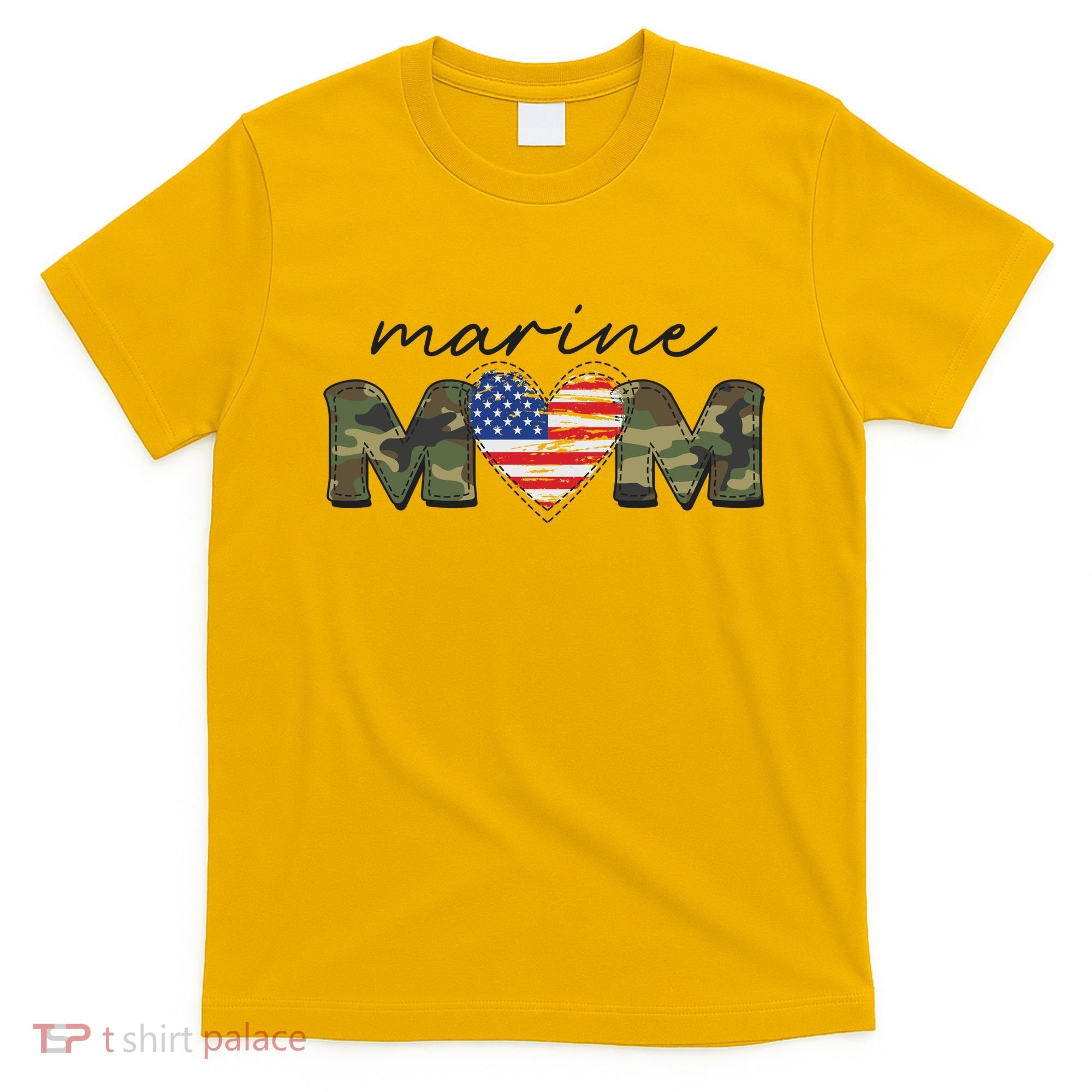 Cute Camouflage Marine Mom American Flag Heart T-Shirt