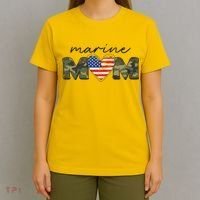 Cute Camouflage Marine Mom American Flag Heart T-Shirt thumb 4